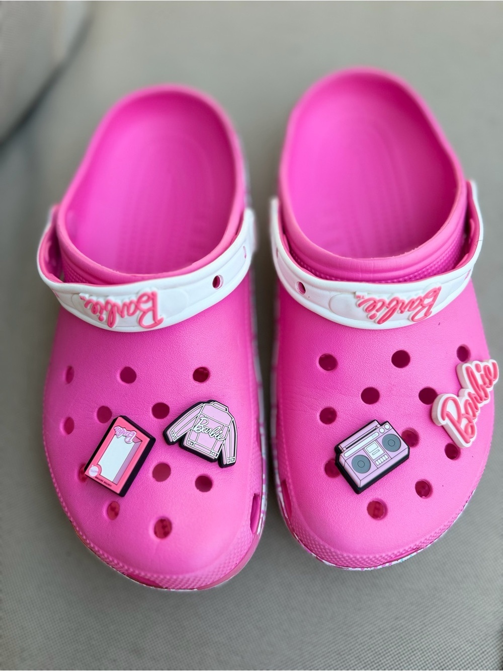 Barbie Crocs Hot Pink Kids Clog Sandals with Charms W size 11 M size 9